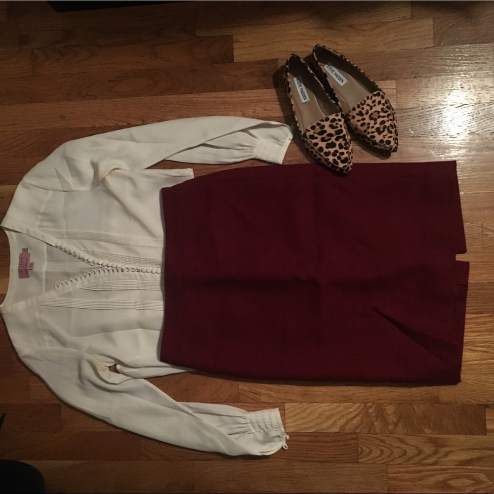 JCrew wool pencil skirt in burgundy.